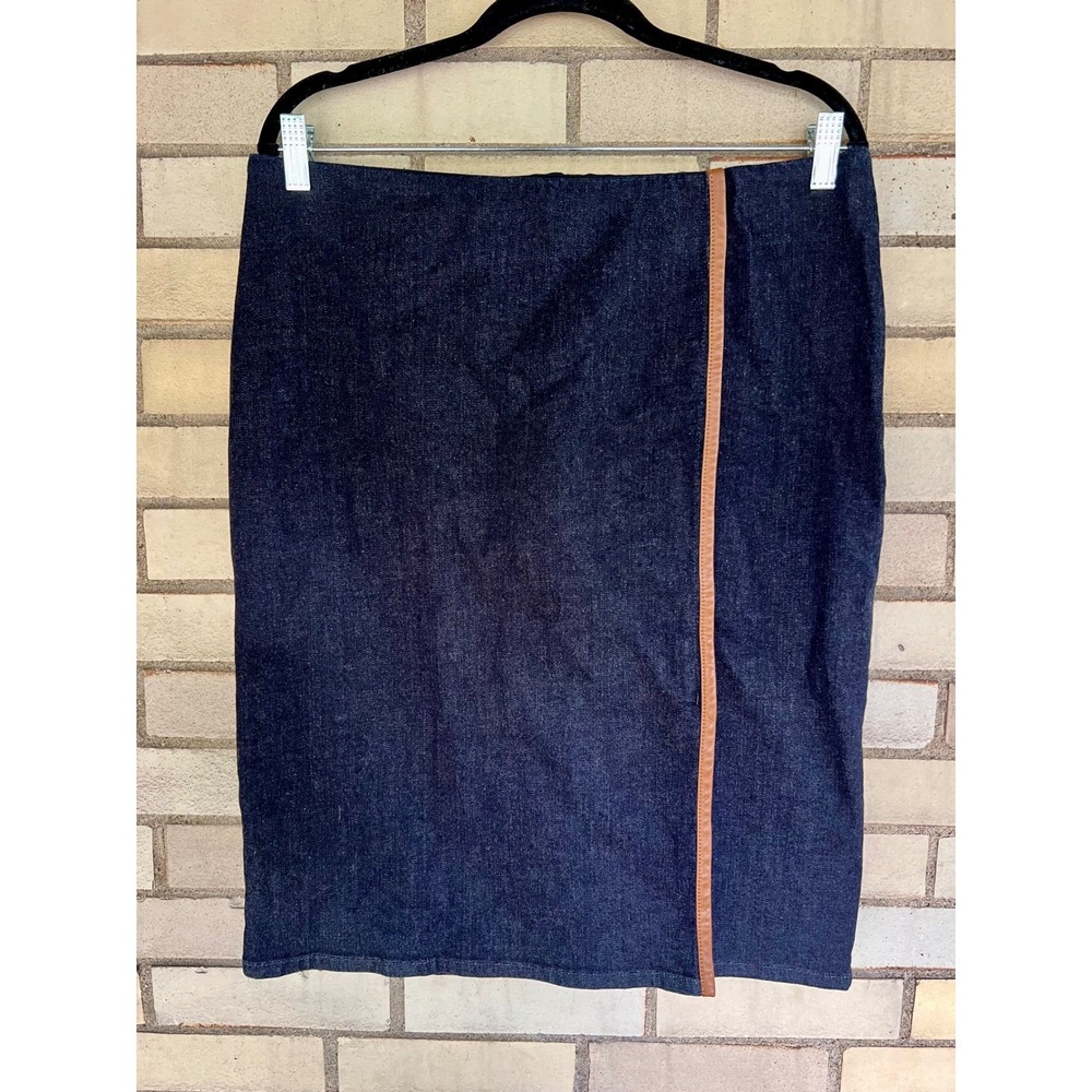 Lauren Ralph Lauren Dark Wash Denim Leather Trim Pencil Skirt Size 12 Large